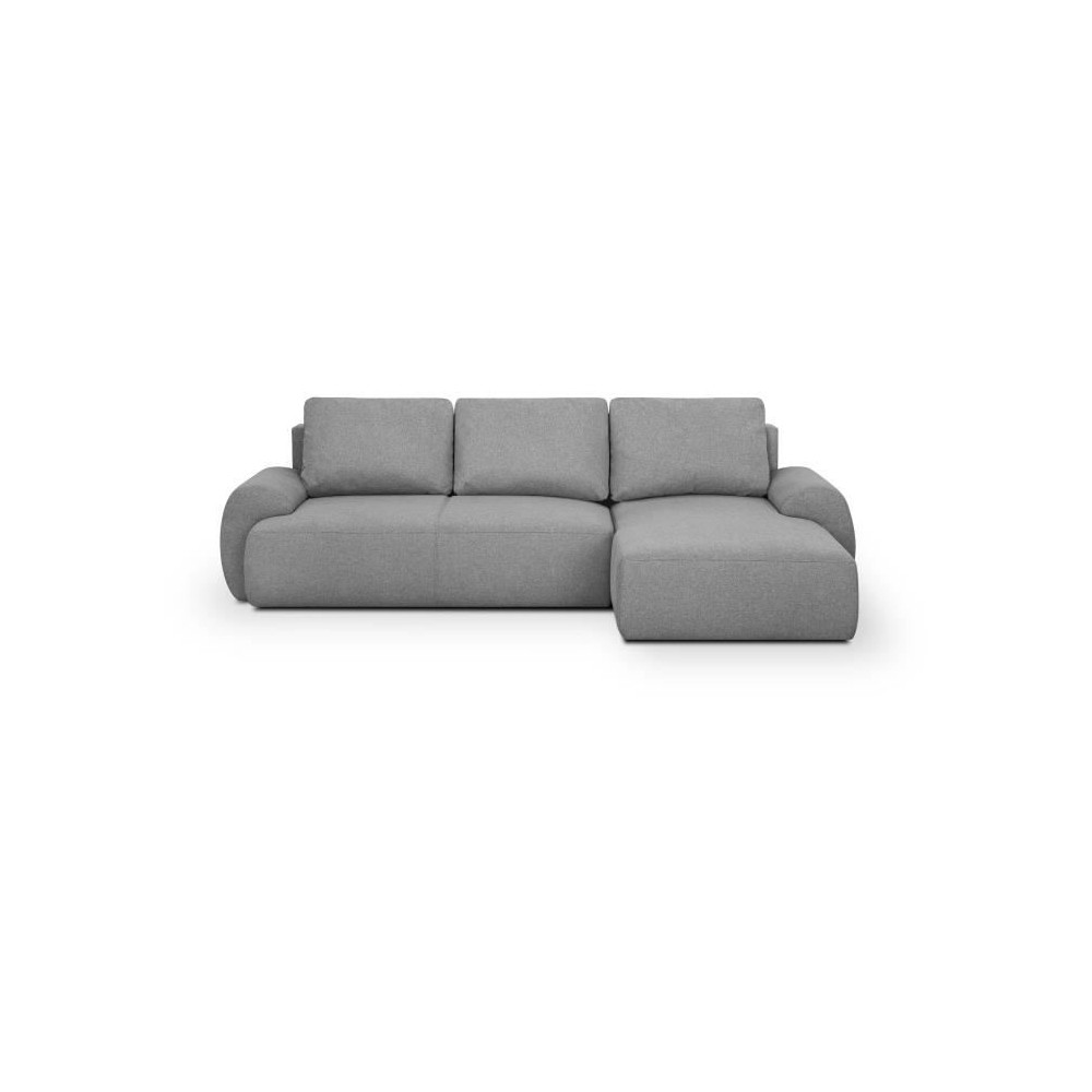 Canapé d'angle droit convertible MILO 4 places - Tissu gris - Coffre