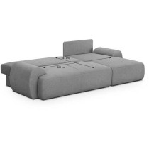 Canapé d'angle droit convertible MILO 4 places - Tissu gris - Coffre