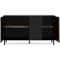 Buffet - MONZA - Décor noir / chene artisan - 3 portes - 4 tiroirs - 160 x 90 x 40 cm