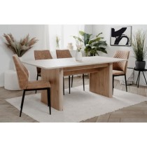 Table extensible - Sai 80A - Décor Chene Jackson / Imitation pierre blanche - Allonge de 40 cm inclue - 160-200 x 75 x 90 cm