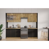 MODENA - Cuisine complete - 260 cm - Chene artisan / Noir mat - Plan d