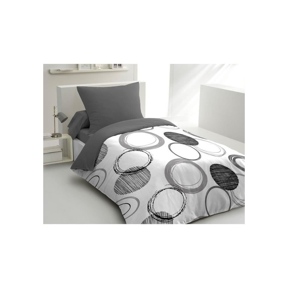 Parure de couette microfibre Audace - 1 housse de couette 140x200 cm + 1 taie d'oreiller 63x63 cm - Gris clair - HOME LINGE PASS