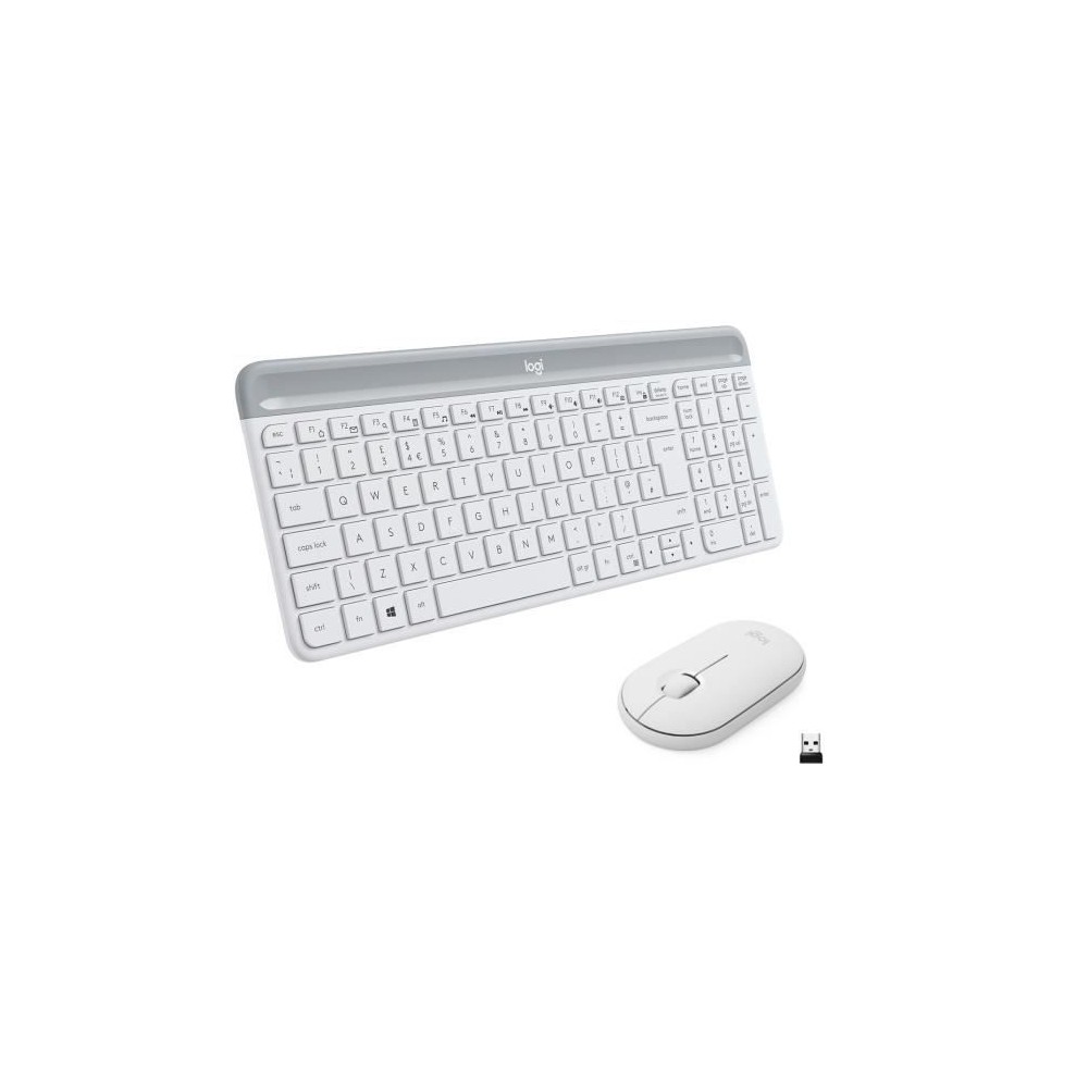 Ensemble Clavier Souris - Sans fil - Logitech - MK470 Slim - Silencieux - AZERTY - Blanc