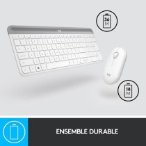 Ensemble Clavier Souris - Sans fil - Logitech - MK470 Slim - Silencieux - AZERTY - Blanc