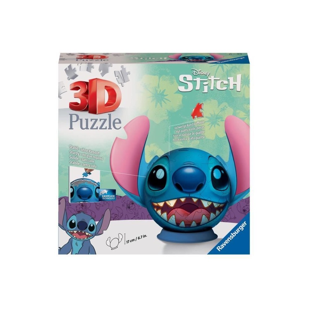 Puzzle 3D Ball Disney Stitch 72 pieces, Des 6 ans, Ravensburger, 11574