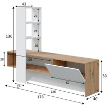 Meuble TV LISS - Mélaminé blanc et chene - 1 Porte battante + 1 éta