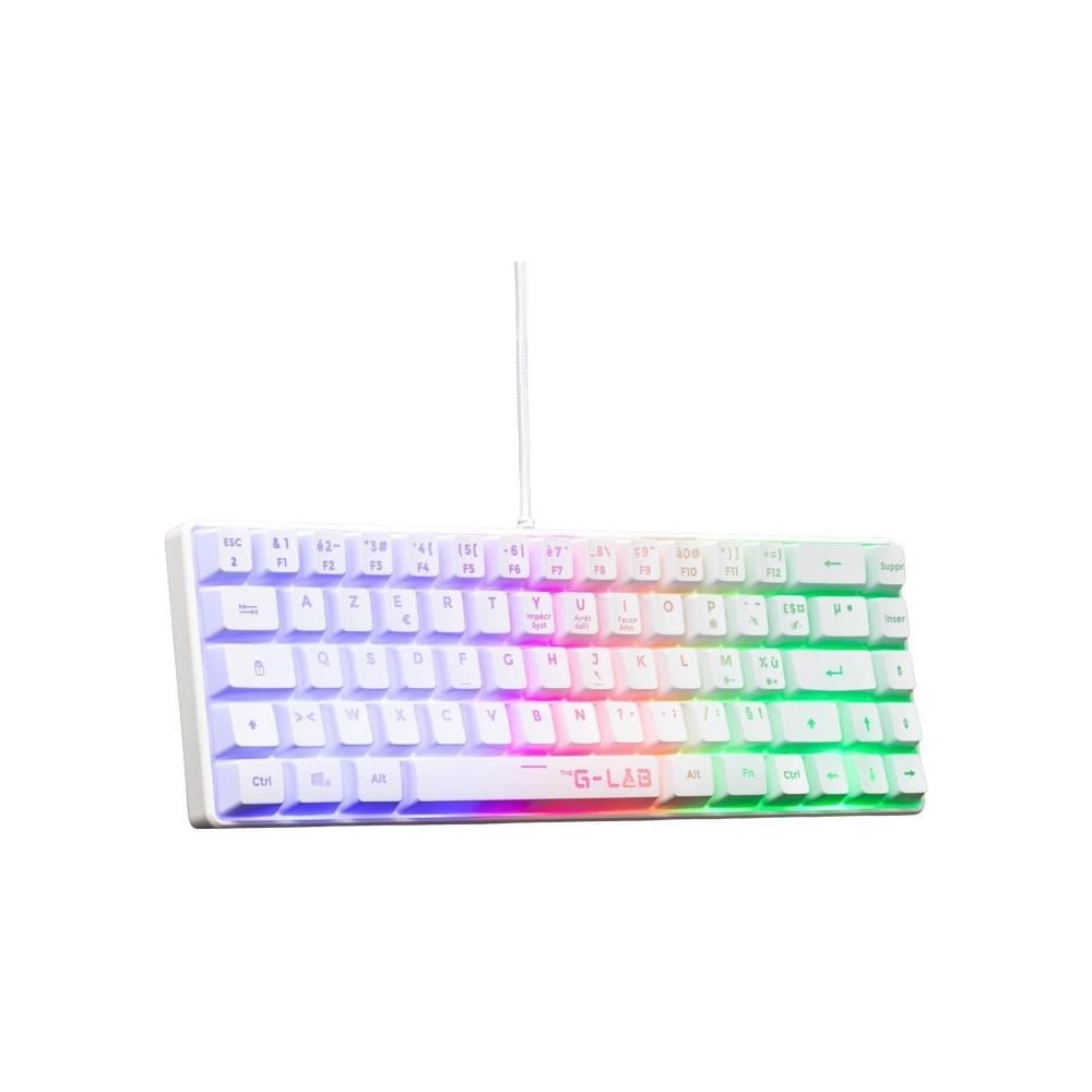 Clavier Gamer - The G-Lab - KEYZ HYDROGEN - 60% Format Compact - Rétroéclairé - Filaire - Blanc