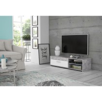 Meuble TV PILVI - Blanc et béton clair - Contemporain - L 120 x P 42,