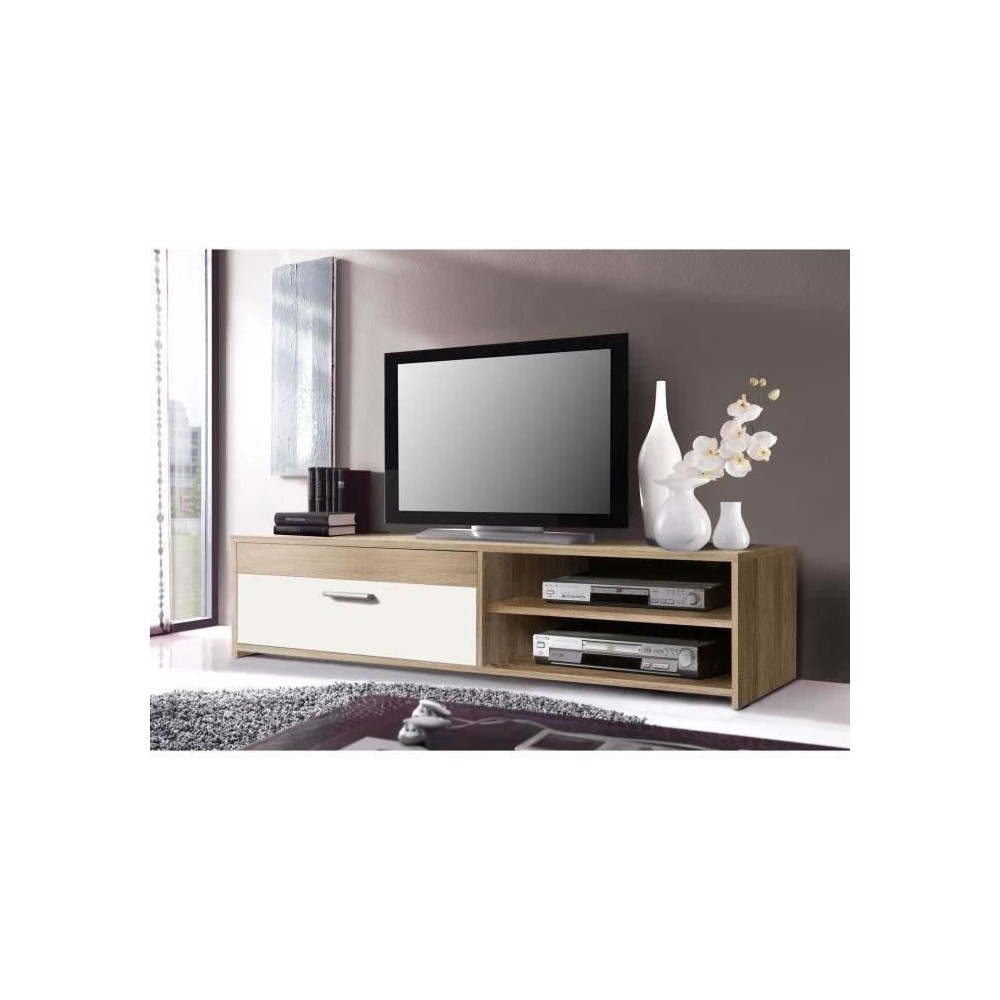 Meuble TV PILVI - Style contemporain - Particules mélaminé - Décor