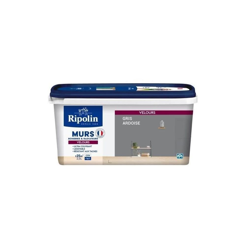 RIPOLIN Peinture Couleur Velours pour Murs, Boiseries Radiateurs - Gri