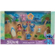 Figurines et accessoires - LICENCE /STITCH - Coffret Deluxe - 13 figurines et accessoires, Stitch dans 5 poses, planche de surf