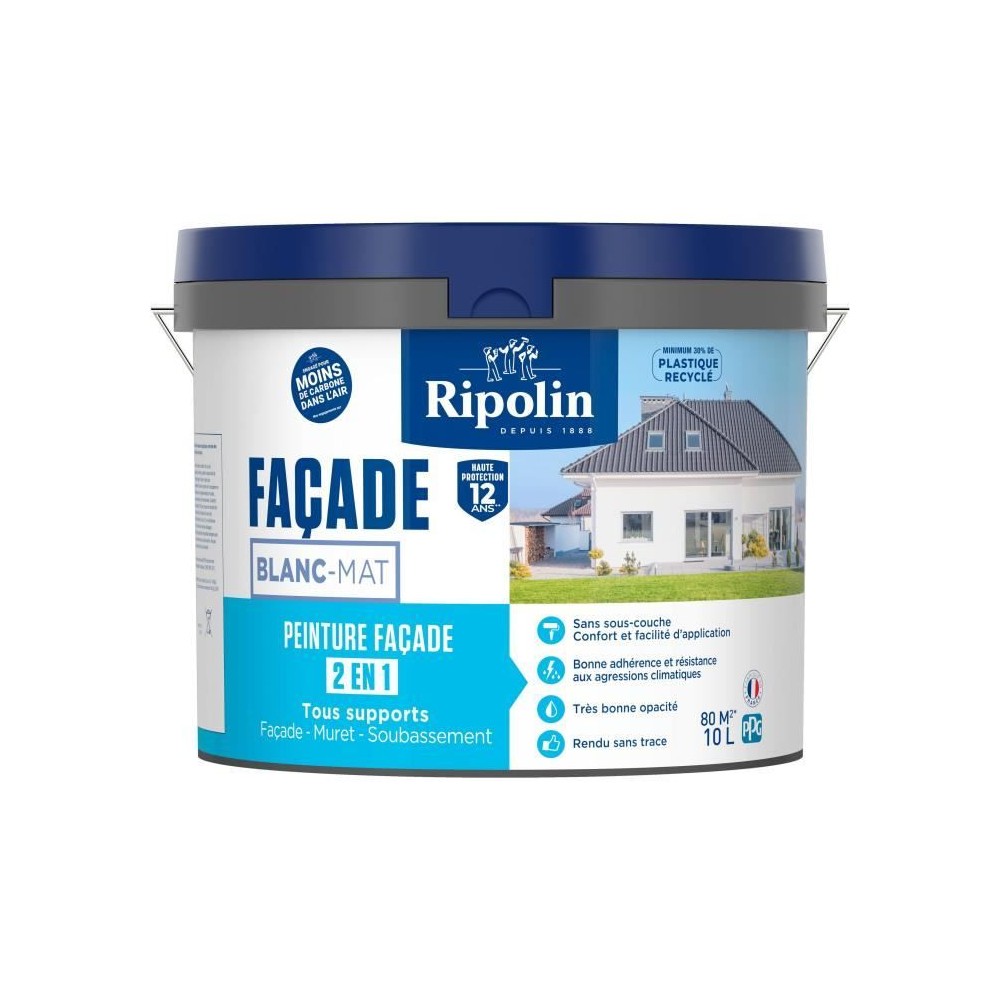 Peinture façade classic 2 en 1 - RIPOLIN - 474646 - Blanc - Mat - 10