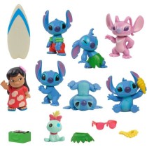 Figurines et accessoires - LICENCE /STITCH - Coffret Deluxe - 13 figurines et accessoires, Stitch dans 5 poses, planche de surf