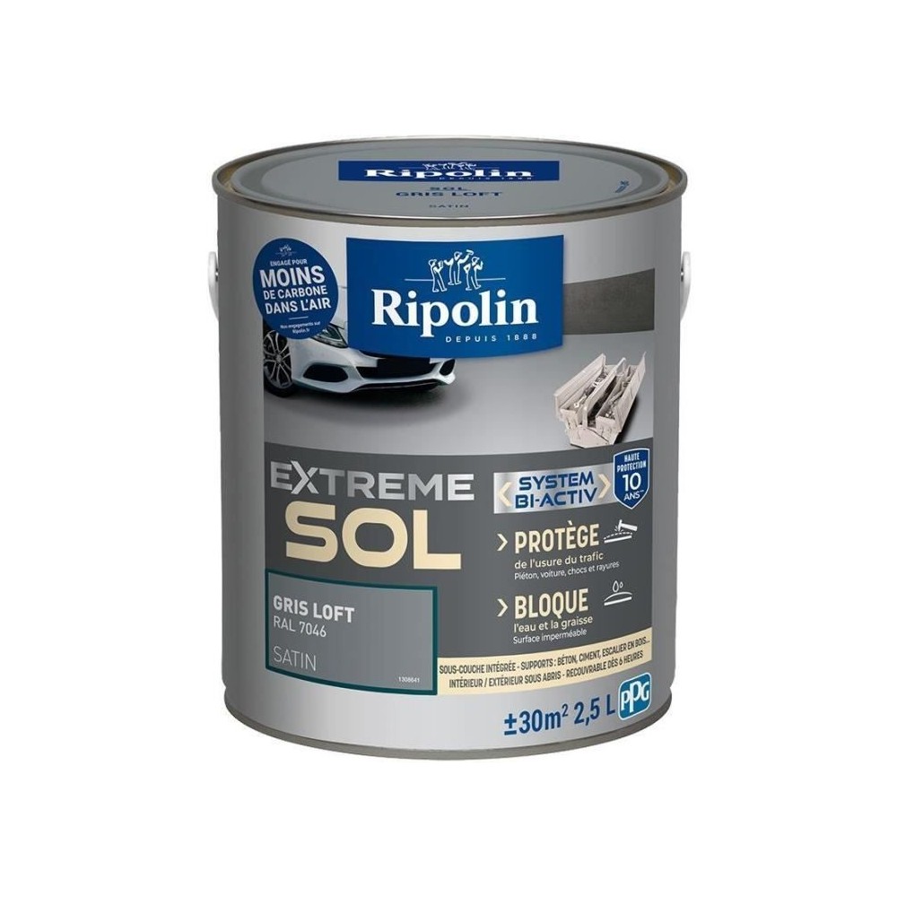 Peinture sol haute résistance satin gris loft 2,5L Ripolin