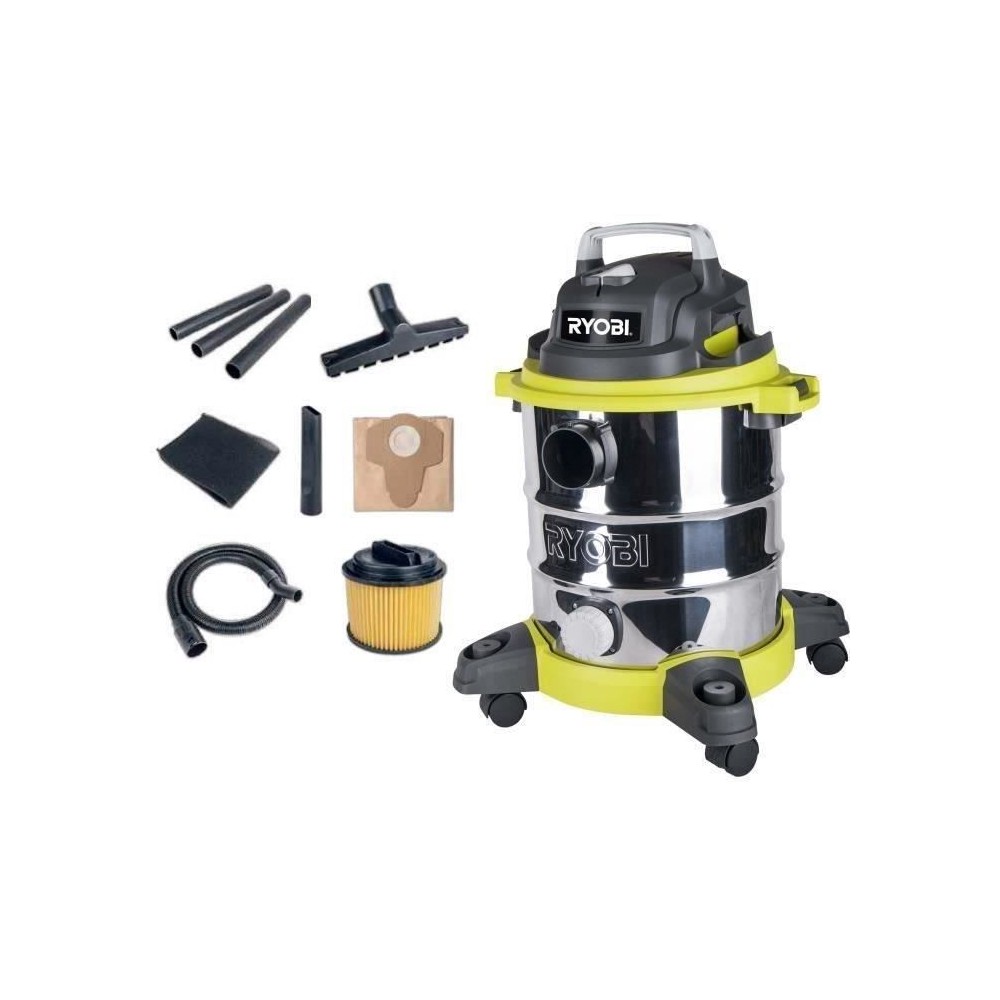 RYOBI - Aspirateur eau et poussiere 1 250 W - cuve Inox 20 L - dépres