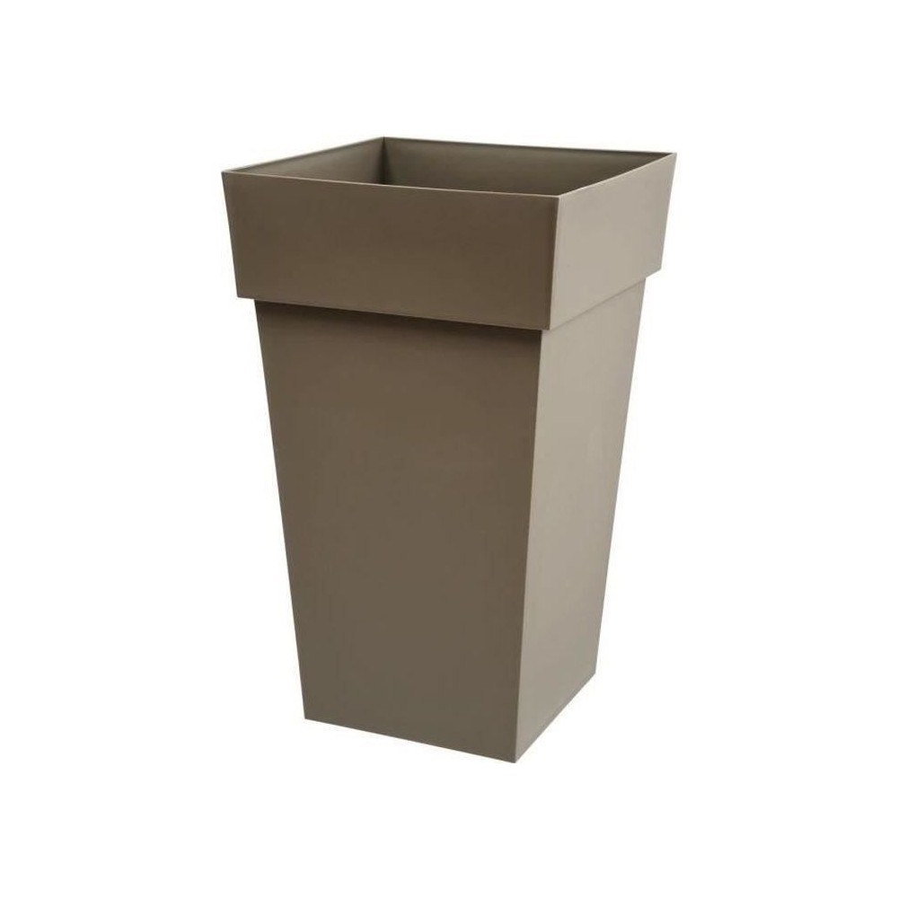 EDA Pot de fleur haut carré Toscane - 39 x 39 x H 65 cm - 62 L - Taup