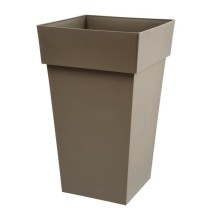 EDA Pot de fleur haut carré Toscane - 39 x 39 x H 65 cm - 62 L - Taup