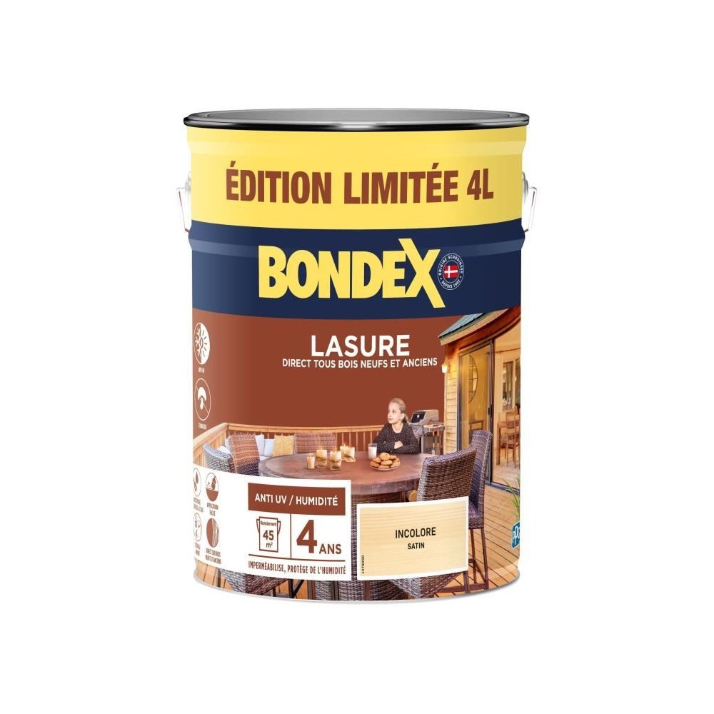 Lasure protection de bois - Incolore - Mat - BONDEX - 4 L