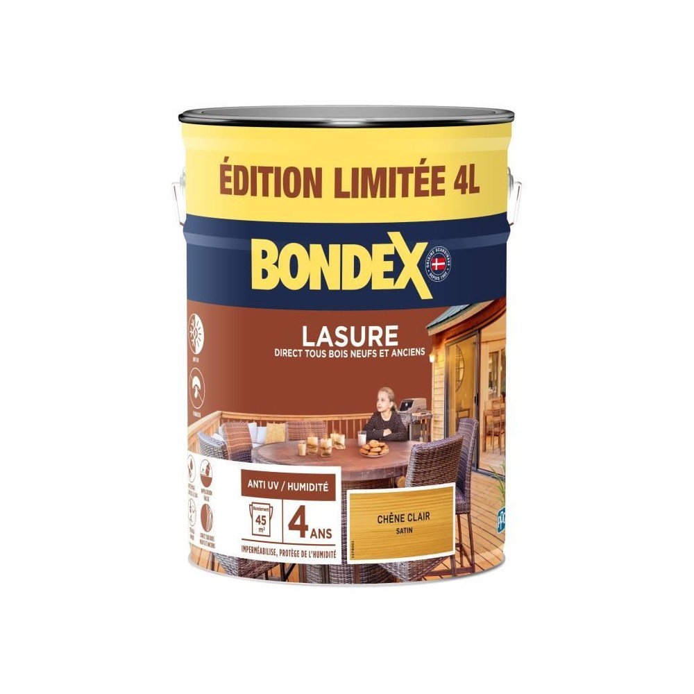 Lasure protection de bois - Chene clair - Mat - BONDEX - 4 L