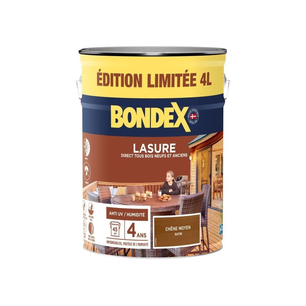 Lasure protection de bois - Chene moyen - Mat - BONDEX - 4 L