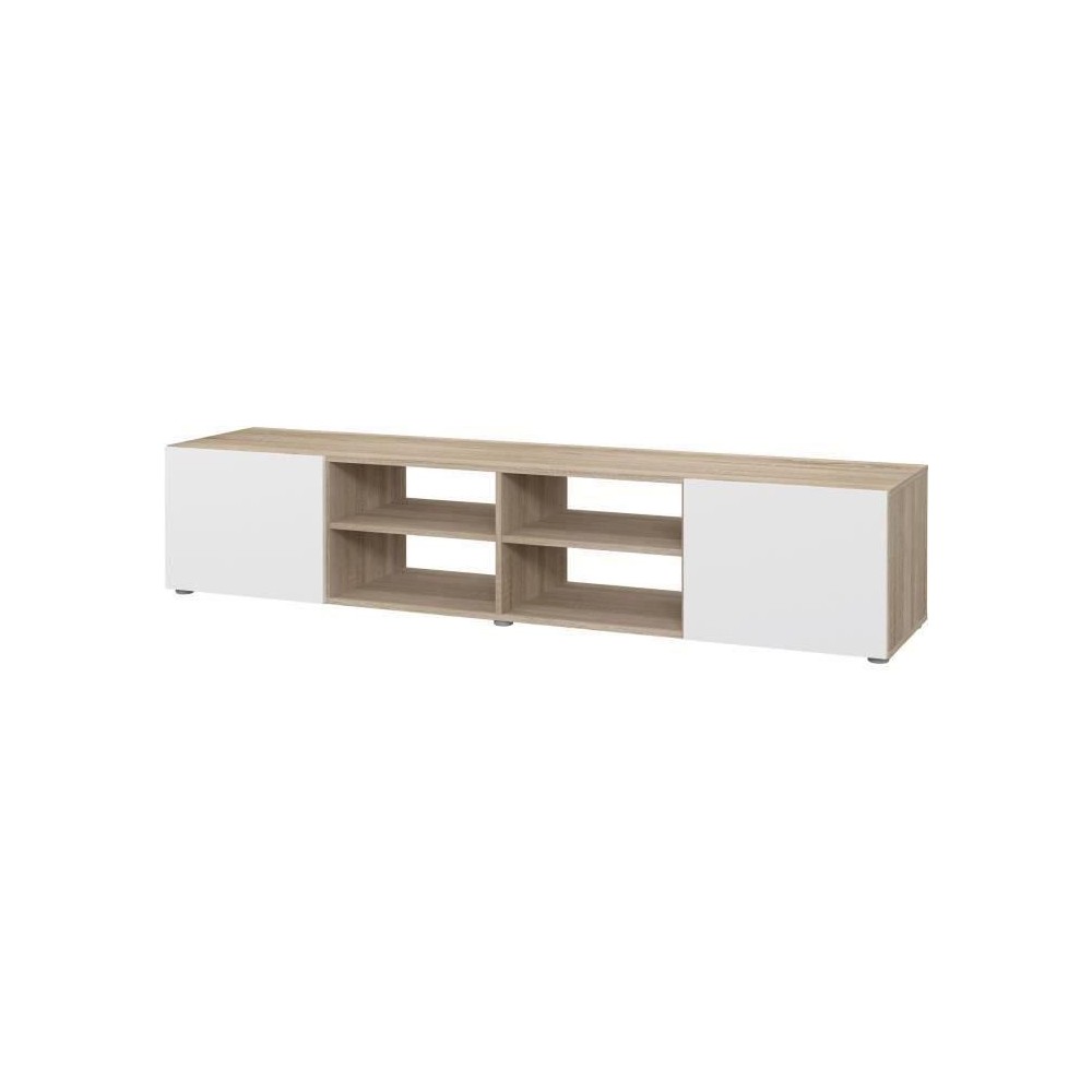 Meuble TV PILVI - Blanc et chene - L 180 x P 42 x H 37 cm