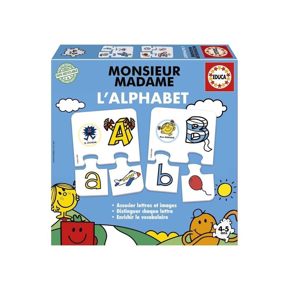 Jeu d'apprentissage - EDUCA - Monsieur Madame - Alphabet