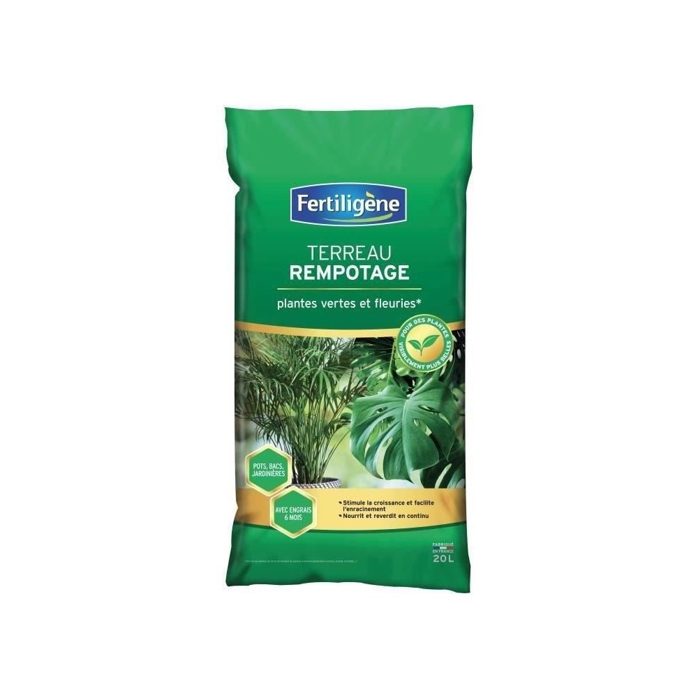 FERTILIGENE - Terreau rempotage plantes vertes et fleuries 20L - Stimu