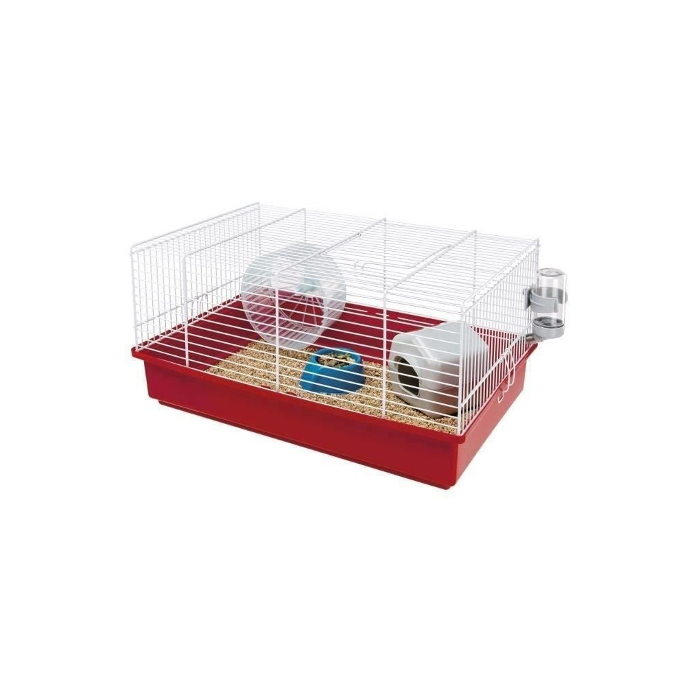 Cage hamster - Une roue, une mangeoire, une maisonnette, un abreuvoir