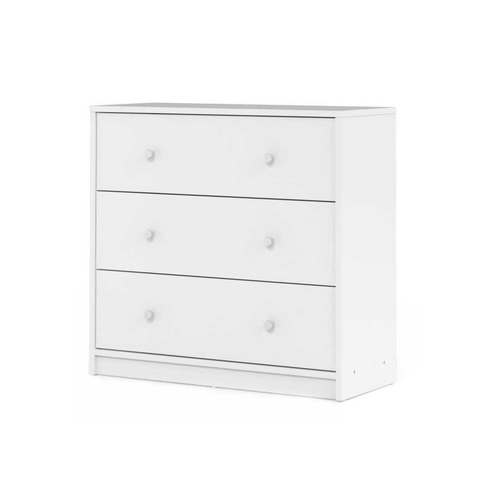 Commode de chambre - OREGON - 3 tiroirs - décor blanc - L 72,4 x P 30