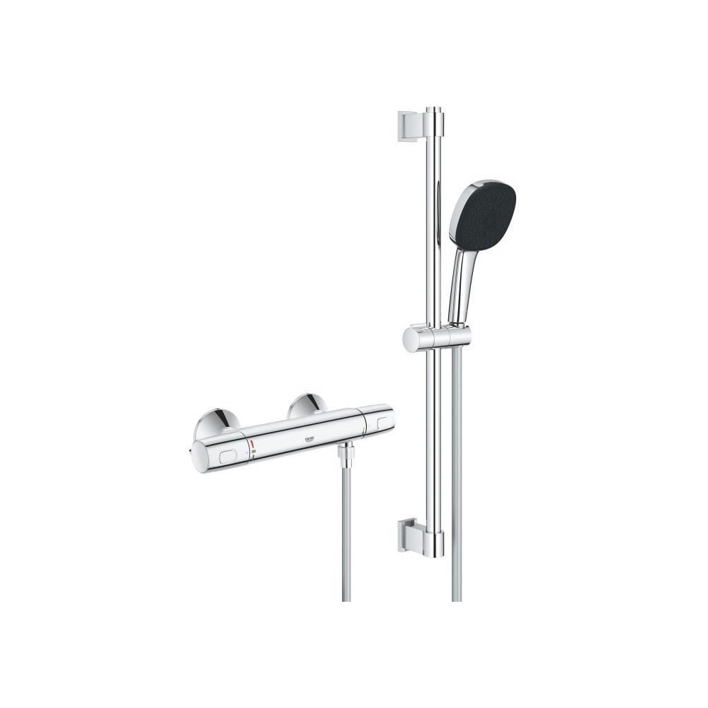 Ensemble de douche avec mitigeur thermostatique, pommeau 3 jets, barre