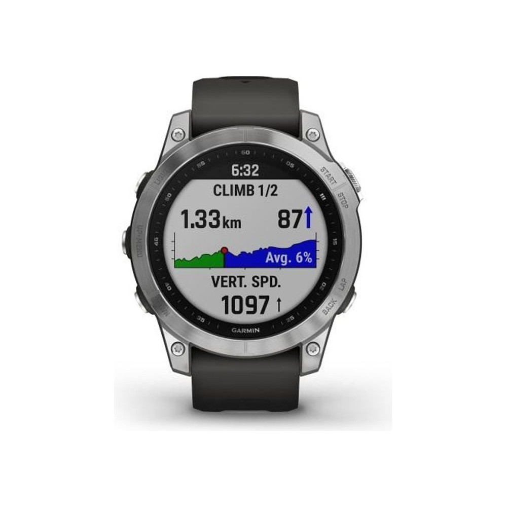 GARMIN Fenix 7 - Noire & Argent - Montre Connectée GPS & Course a Pied - Entraînements Personnalisés - Autonomie Longue Duré