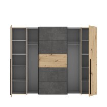 Armoire - Décor chene artisan et béton gris - 2 portes battantes + 2