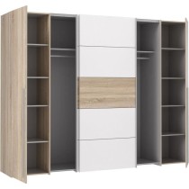 Armoire NARAGO - Décor Chene Sonoma et blanc mat - 2 portes coulissan