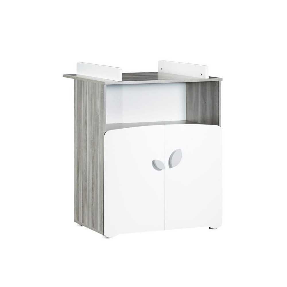 Commode bébé LEAF - 2 portes et 1 niche - 2 portes - Blanc - 76 x 97