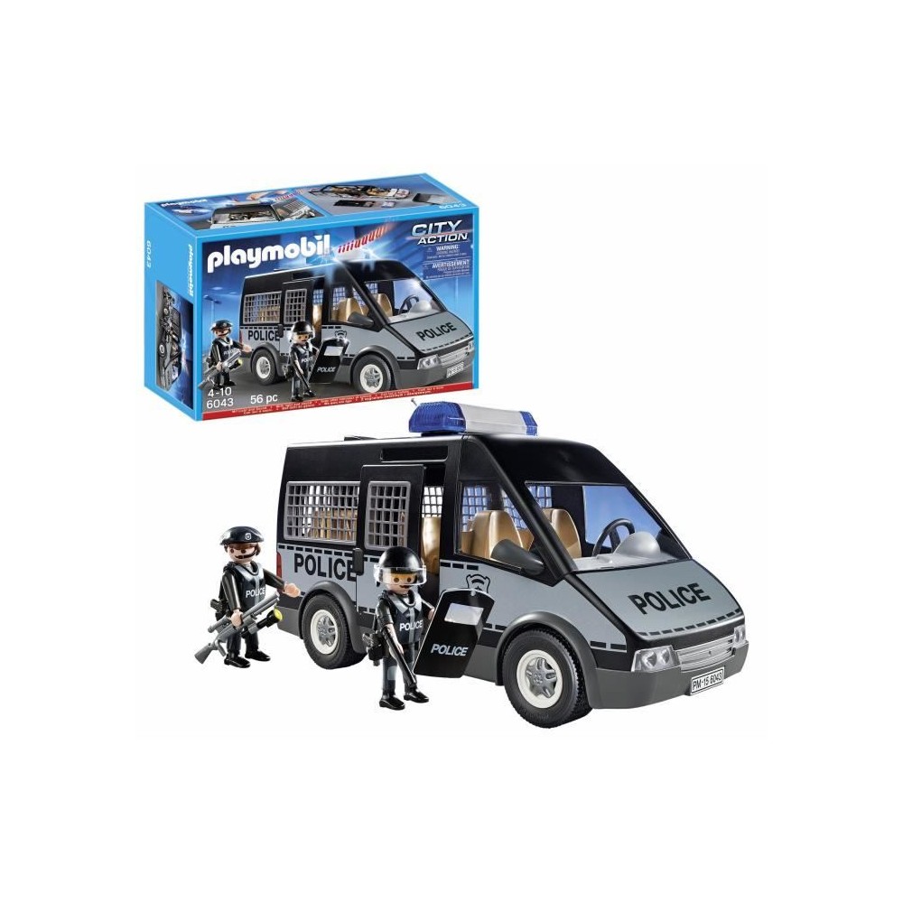 PLAYMOBIL 6043 Fourgon de police avec sirene et gyrophare, City Action Les policiers, 56 pieces, Pour enfant des 4 ans