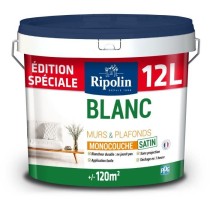 Peinture murs et plafonds - RIPOLIN - 426884 - Monocouche - Satin - Blanc - 12 L