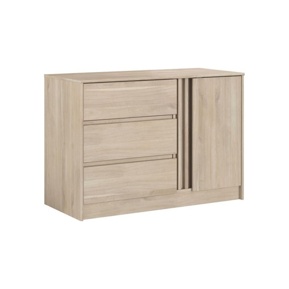 Commode ESCALE - 3 tiroirs - 1 porte - Décor chene - L 109,8 x H 76,8