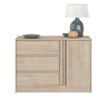 Commode ESCALE - 3 tiroirs - 1 porte - Décor chene - L 109,8 x H 76,8