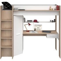 Lit mezzanine enfant PARISOT HIGH - Chene et blanc - Sommier inclus -