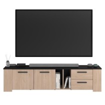 MEUBLE TV 2 portes 2 tiroirs - Chene et noir - HELMA - L182 x H43 x P4