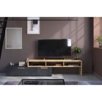 Meuble TV RAW - Décor chene et Steam Black - 1 abattant + 1 tiroir -