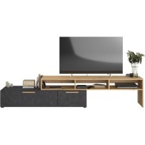 Meuble TV RAW - Décor chene et Steam Black - 1 abattant + 1 tiroir -