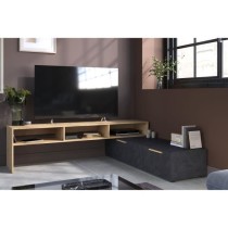 Meuble TV RAW - Décor chene et Steam Black - 1 abattant + 1 tiroir -