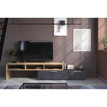 Meuble TV RAW - Décor chene et Steam Black - 1 abattant + 1 tiroir -