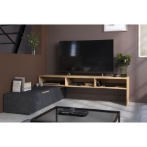 Meuble TV RAW - Décor chene et Steam Black - 1 abattant + 1 tiroir -