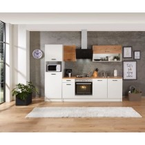 Cuisine complete PREGO - L 263 cm - Décor Blanc et Chene - Plan de tr