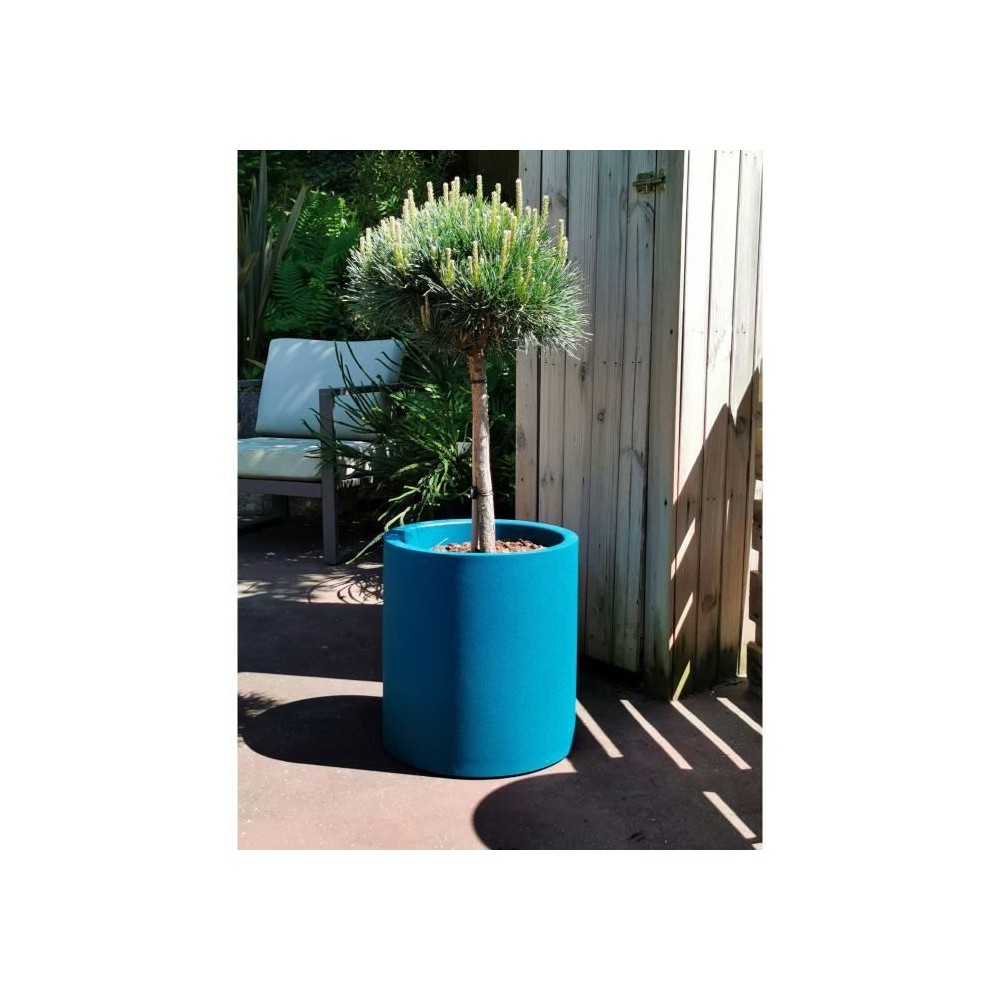 Bac a fleurs rond RIVIERA GRANIT - Plastique - Diametre 50 cm - Bleu