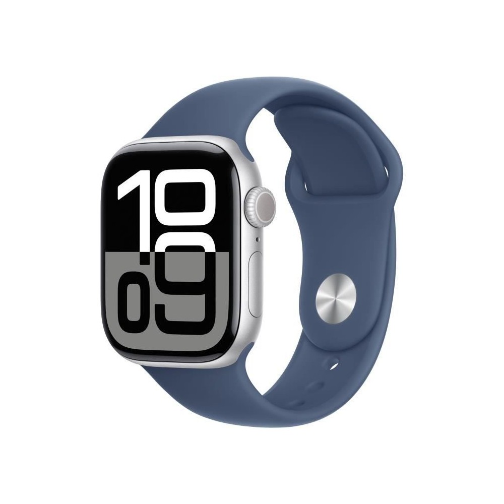 Apple Watch Series 10 GPS + Cellular - 42mm - Boîtier Silver Aluminium - Bracelet Denim Sport Band - S/M