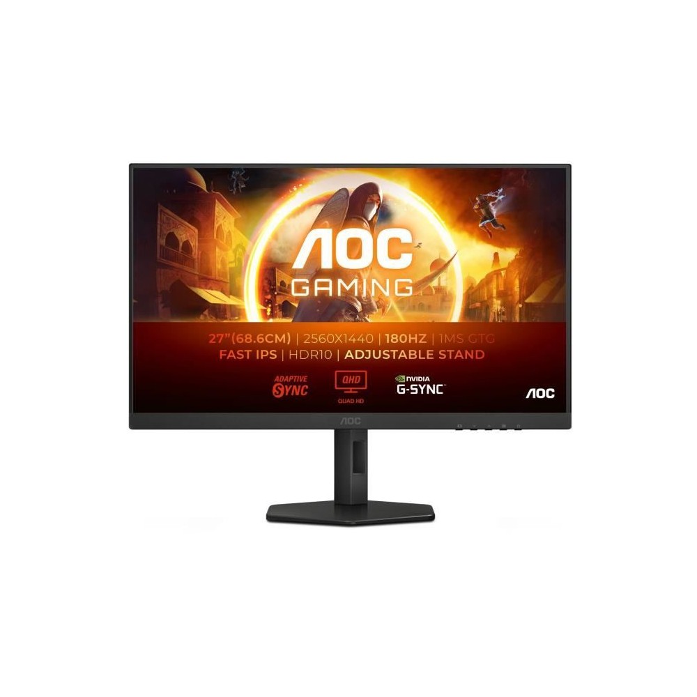 Écran PC - AOC - Q27G4XF - 27 QHD - Dalle IPS - 180Hz - 0,5ms - Ajustable en hauteur - 1 HDMI 1 DP - Adaptive Sync - Noir