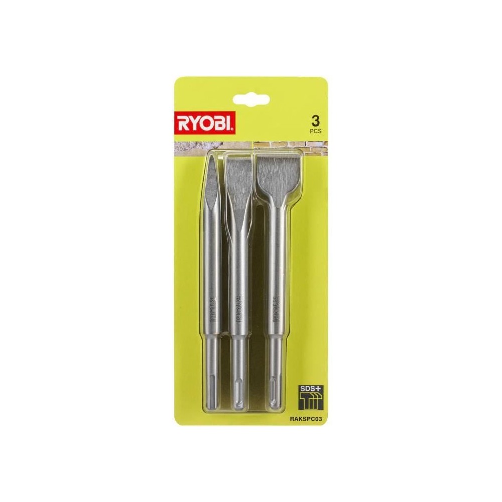 RYOBI - Kit 3 burins SDS+ (1 pointe, 2 plats) - RAKSPC03